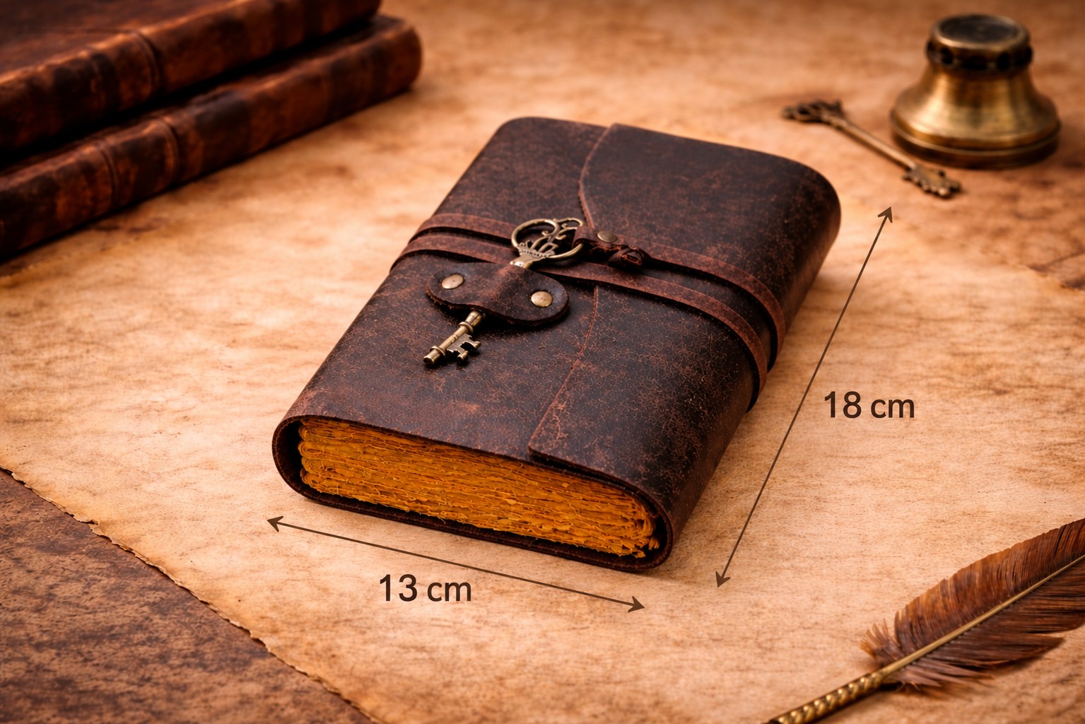 Lederbuch Chiave dunkelbraun 13×18 cm mit handgeschöpftem Papier