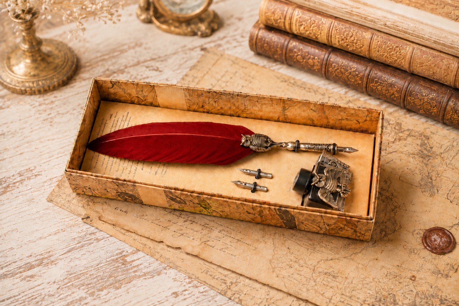 Schreibset Gufo Lusso bordeauxrot mit Tinte und Ersatzfeder