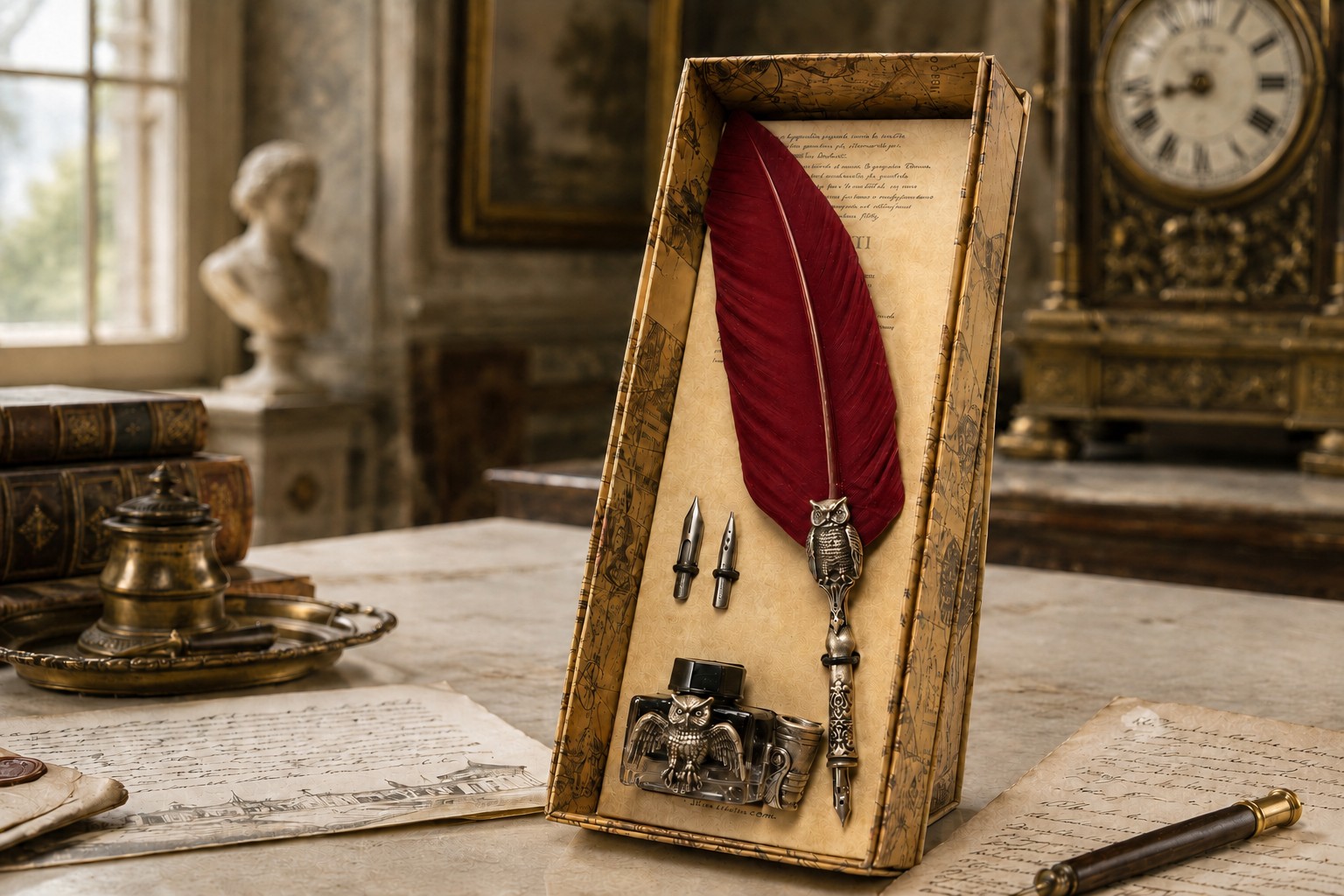 Schreibset Gufo Lusso bordeauxrot mit Tinte und Ersatzfeder – Bild 5