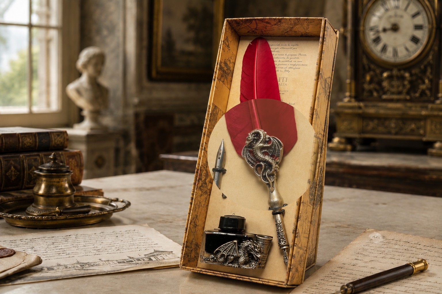 Schreibset Drago Lusso bordeauxrot mit Tinte und Ersatzfeder – Bild 6