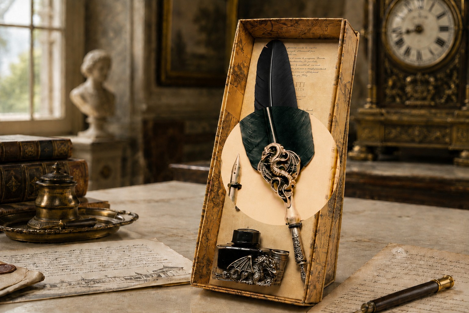 Schreibset Drago Lusso schwarz mit Tinte und Ersatzfeder – Bild 6