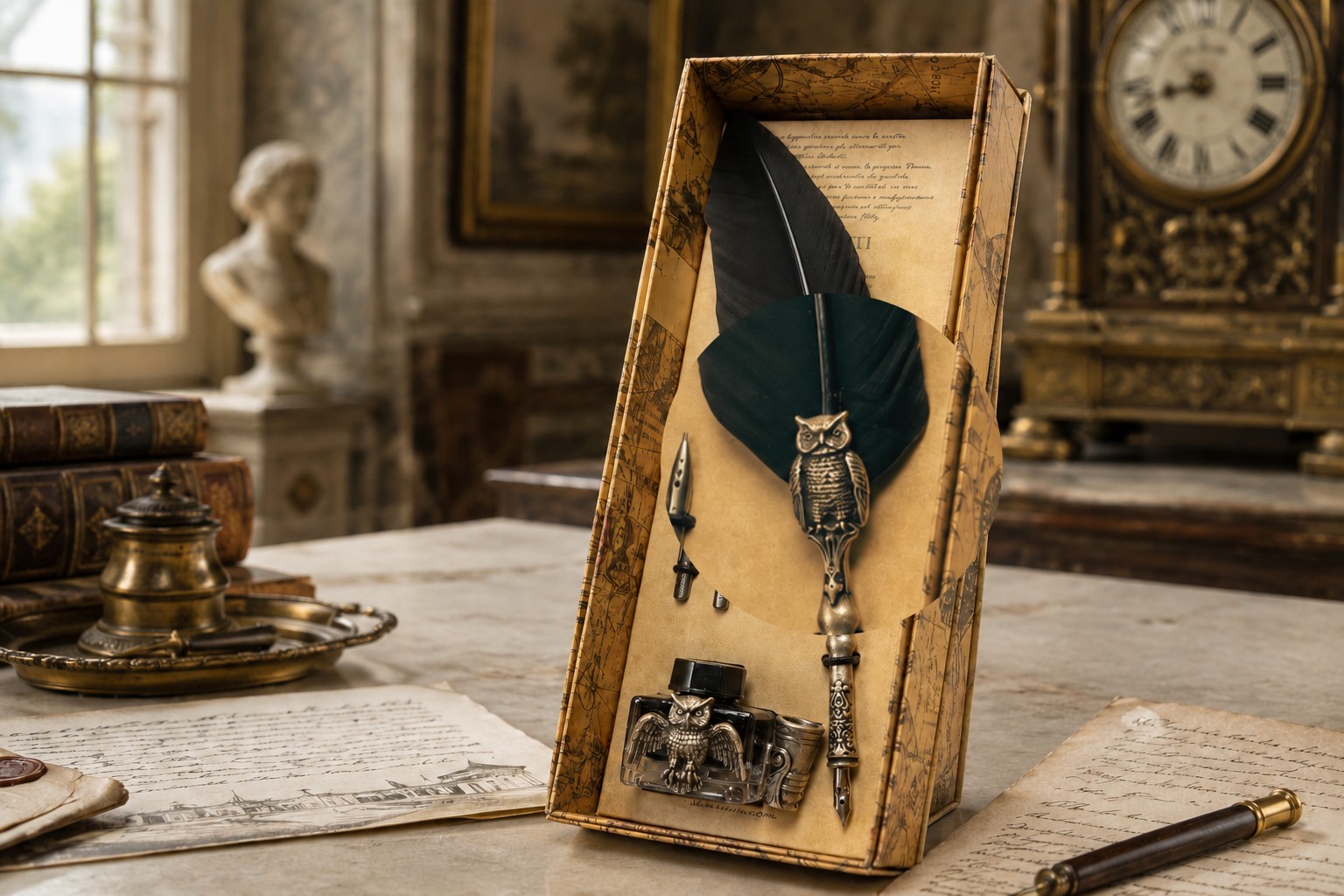 Schreibset Gufo Lusso schwarz mit Tinte und Ersatzfeder – Bild 5