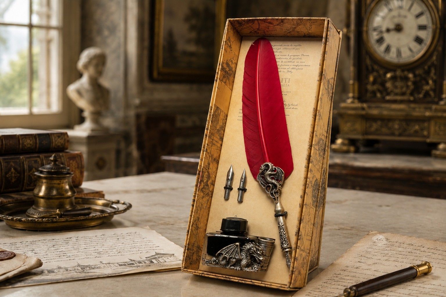 Schreibset Drago Lusso bordeauxrot mit Tinte und Ersatzfeder – Bild 5
