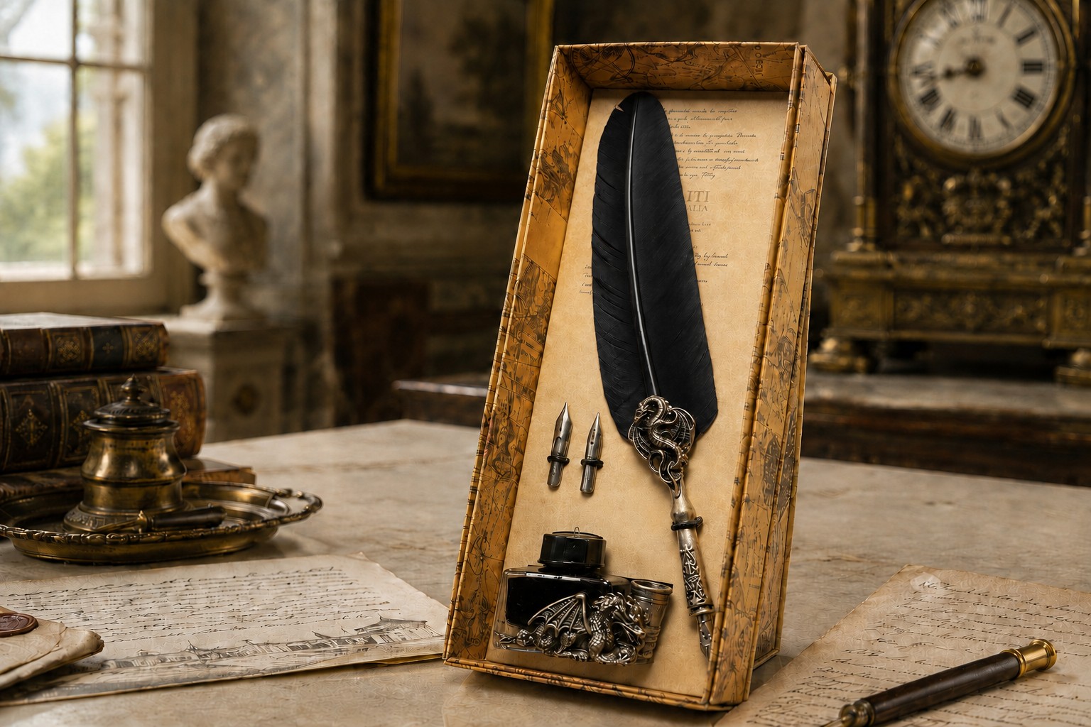 Schreibset Drago Lusso schwarz mit Tinte und Ersatzfeder – Bild 5