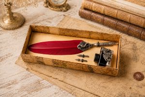 Schreibset Drago Lusso bordeauxrot mit Tinte und Ersatzfeder