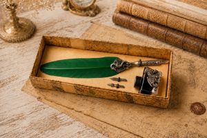 Schreibset Drago Lusso grün mit Tinte und Ersatzfeder