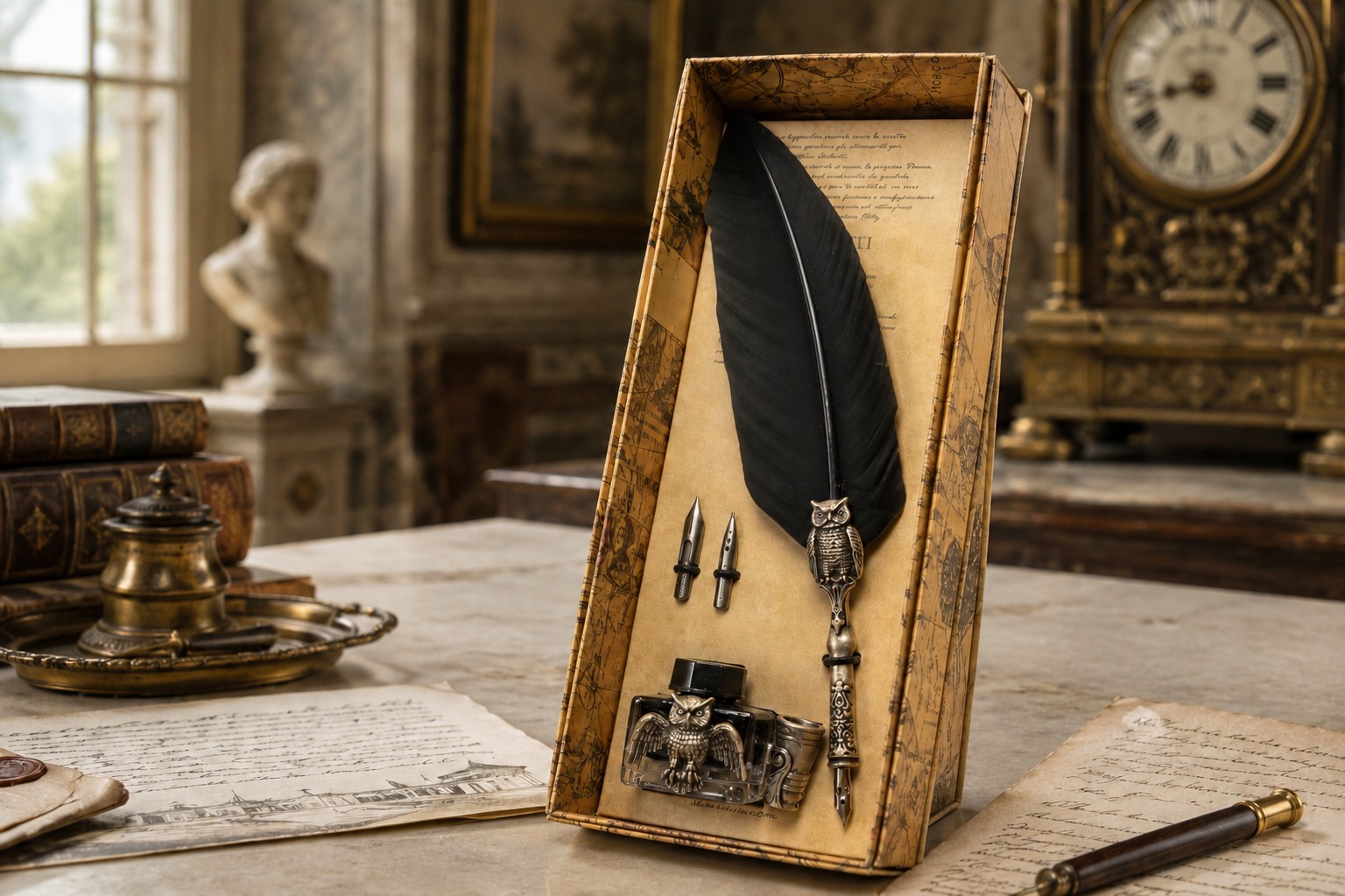 Schreibset Gufo Lusso schwarz mit Tinte und Ersatzfeder – Bild 6
